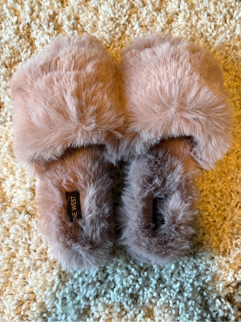 Nine West Blush Pink Faux-Fur Slide Slippers NWOT